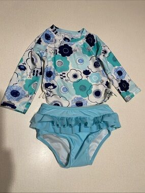 First Impressions Blue Aqua Floral Rashguard Two-Piece Swim Set